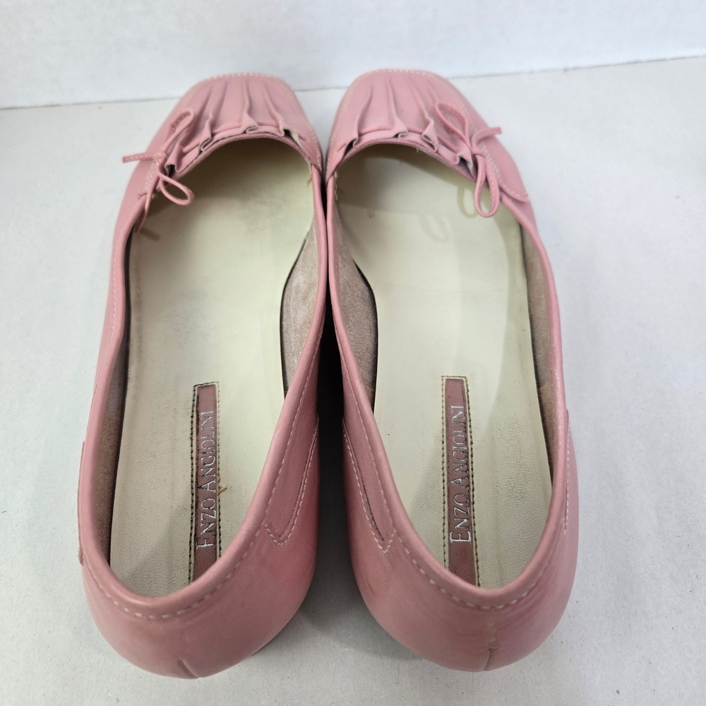 Enzo Angiolini Pink Leather Loafer Shoe Flat Size 10W Pleated Bow Square Toe 981 - Picture 8 of 8